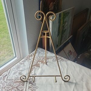 Vtg Gold Tone  Iron Metal Easel Art Stand Book Holder Photo Frame Display Scroll